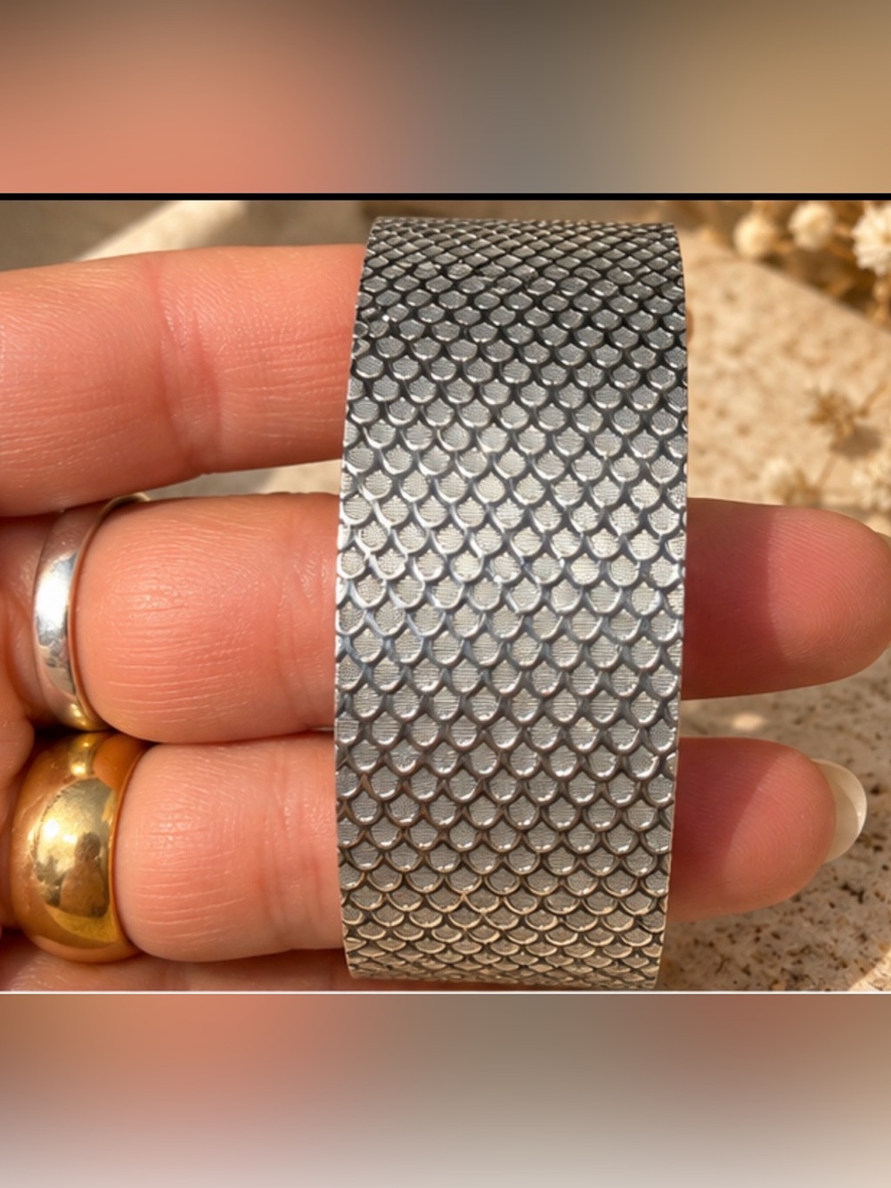 925 Sterling Silver Scaled Textured Bangle Bracelet – Antique Finish